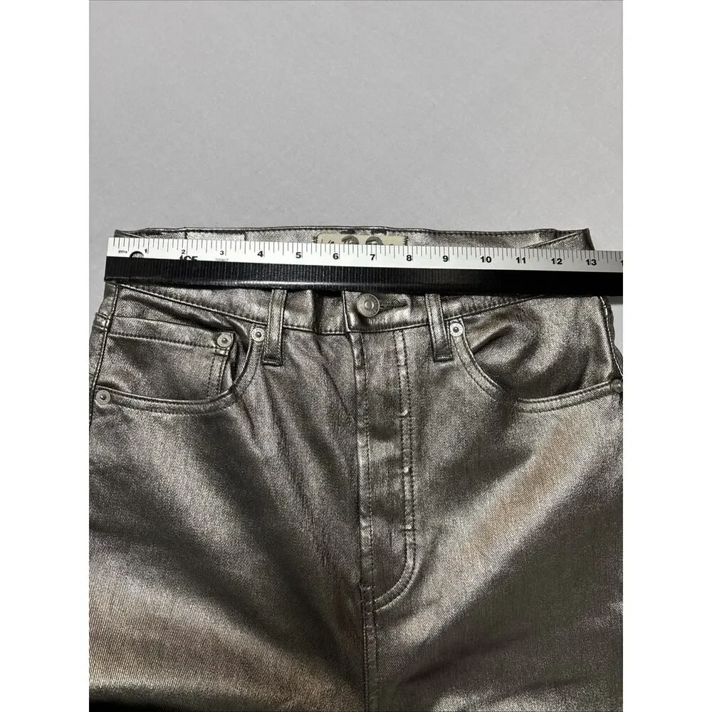 We The Free Women's 28 High Waist Button Fly‎ Metallic Pants Jeggings Retro Sexy